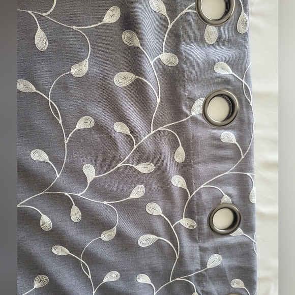 Floral Embroidered Semi Sheer Curtains Faux Linen Grommet Curtain Panels 52 x 95 - Picture 8 of 15